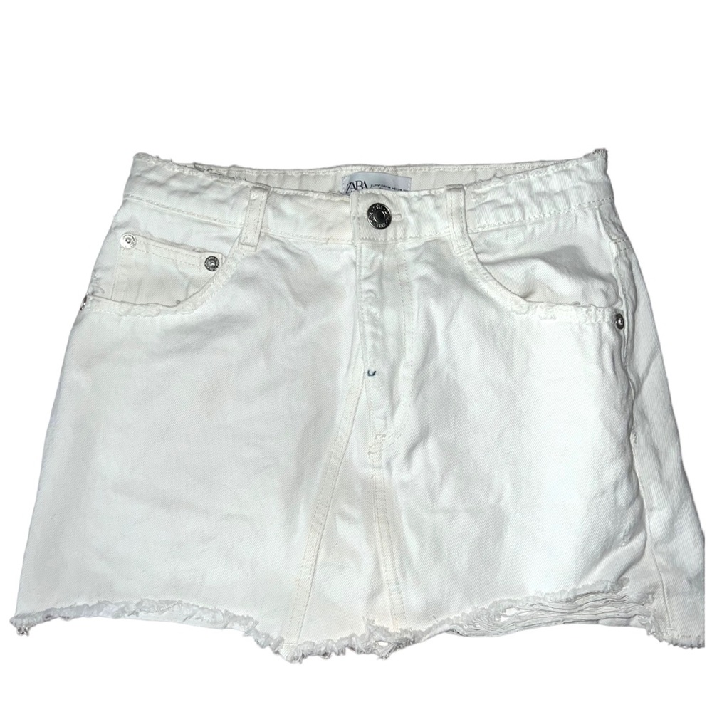 ZARA white denim distressed short skirt